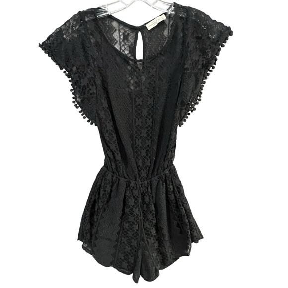 Abercrombie Fitch Y2K Romper Womens XS Black Floral Lace Pom Pom Cottage Boho - Picture 1 of 14